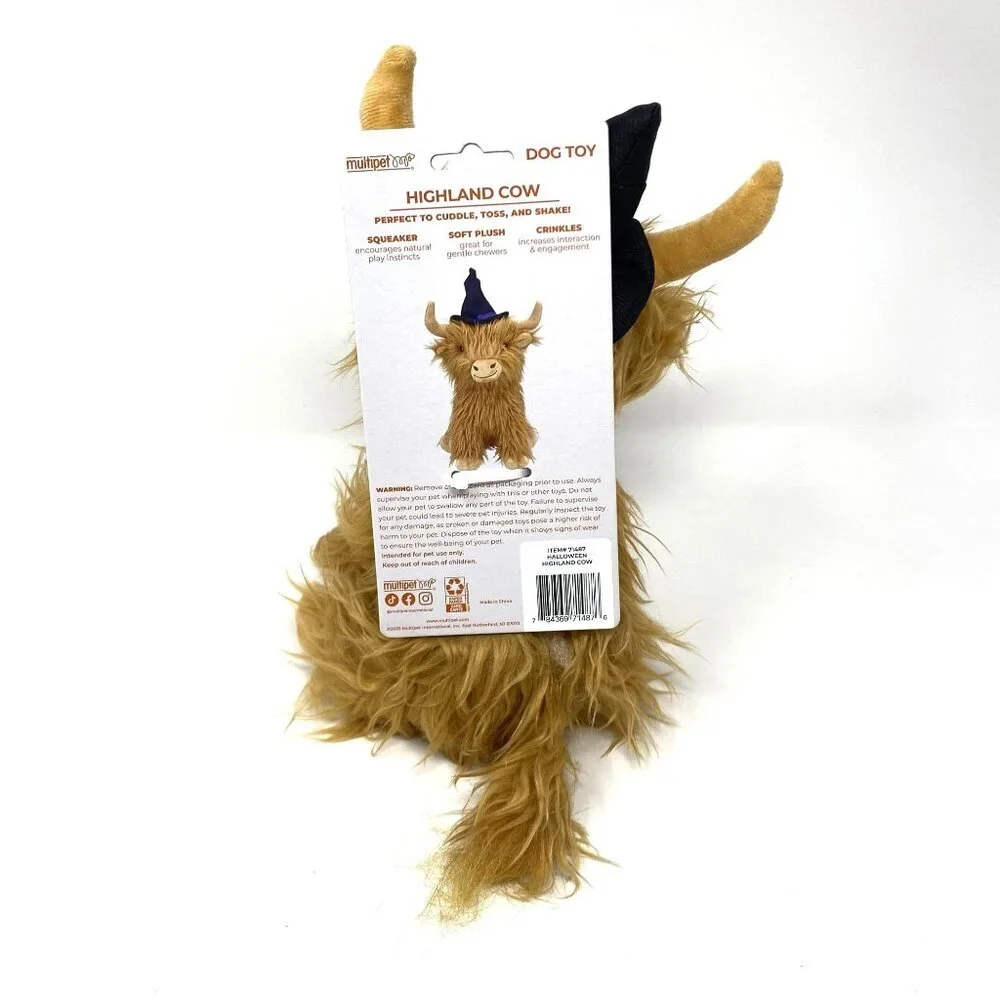Multipet Highland Cow Witch Hat Dog Interactive Plush Toy Brown Plush Halloween
